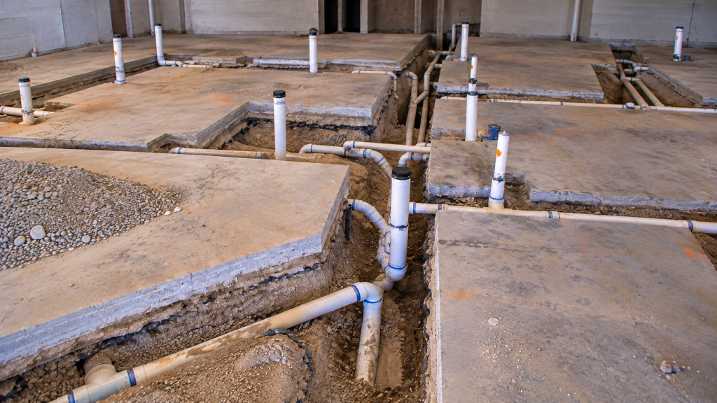 Unfinished Interior Plumbing Network in a commercial tenant improvement