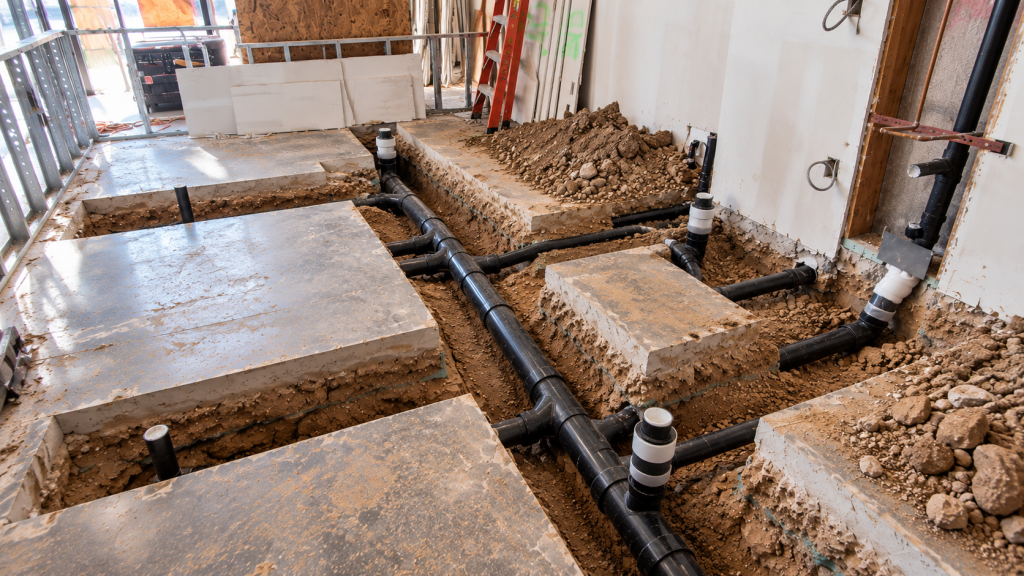 Tenant finish plumbing trenches cut in a concrete slab